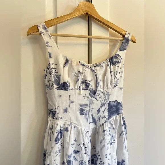 NWT Reformation Balia Midi Linen Dress in Lupine  Blue White Floral | size 2 - Picture 8 of 13